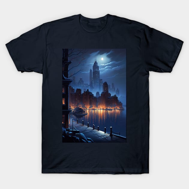 Cityscape at Night - Oil paint T-Shirt by ABART BY ALEXST 